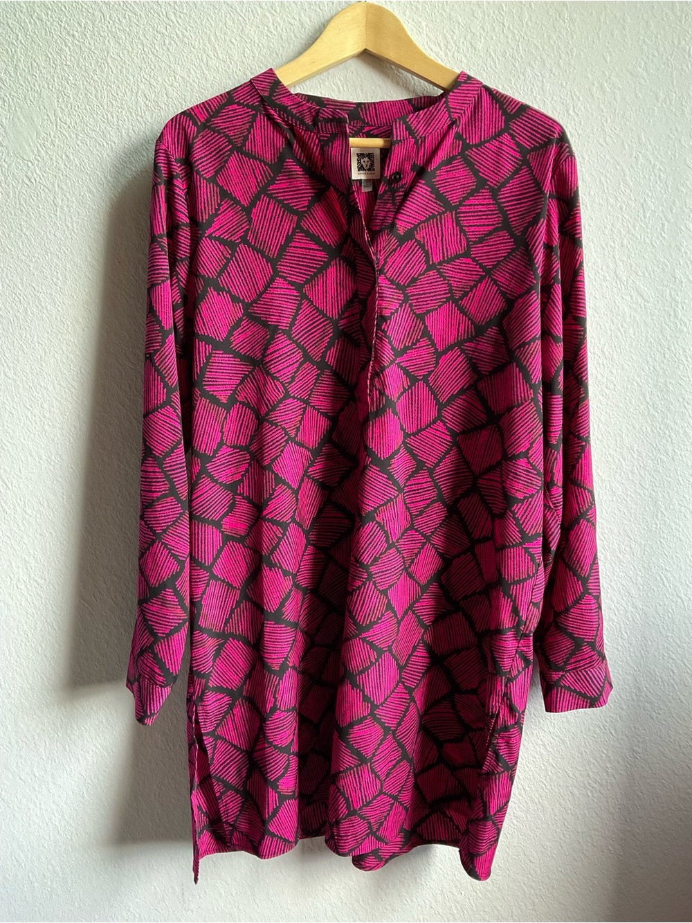 Anne Klein Magenta & Black Geometric Long Sleeve Tunic Dress